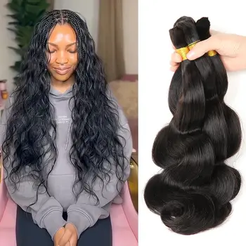 Boho Braids Human Hair Human Hair 100g Boho Hair for Braiding Knotless Body Wave Human Hair Bundles Bulk Hair for Braiding 1