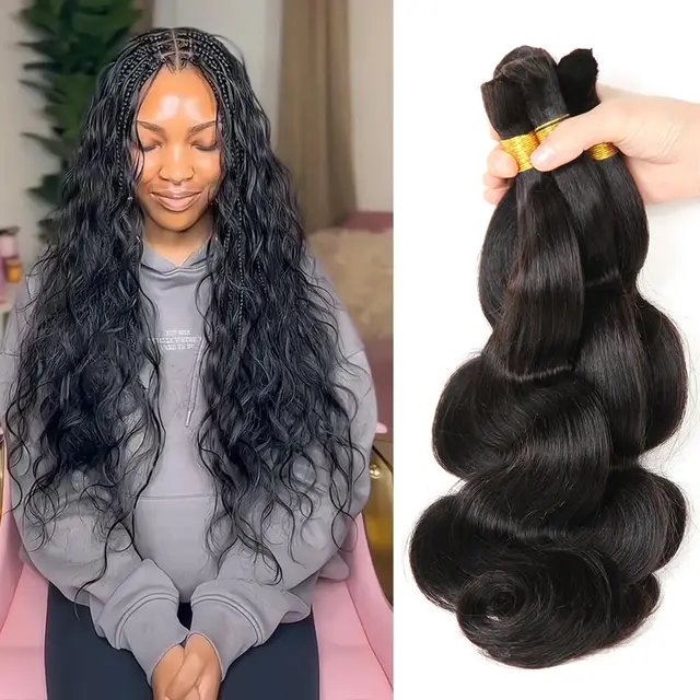 Mèches de cheveux humains pour tresses bohèmes, 100g, Cheveux humains ondulés sans nœuds pour tressage, Lots de cheveux en vrac pour tressage 1
