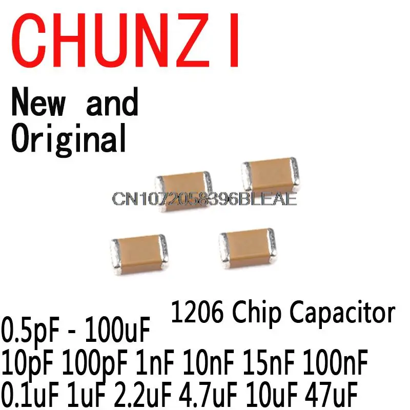 

100PCS 1206 SMD Chip Multilayer Ceramic Capacitor 0.5pF - 100uF 10pF 100pF 1nF 10nF 15nF 100nF 0.1uF 1uF 2.2uF 4.7uF 10uF 47uF