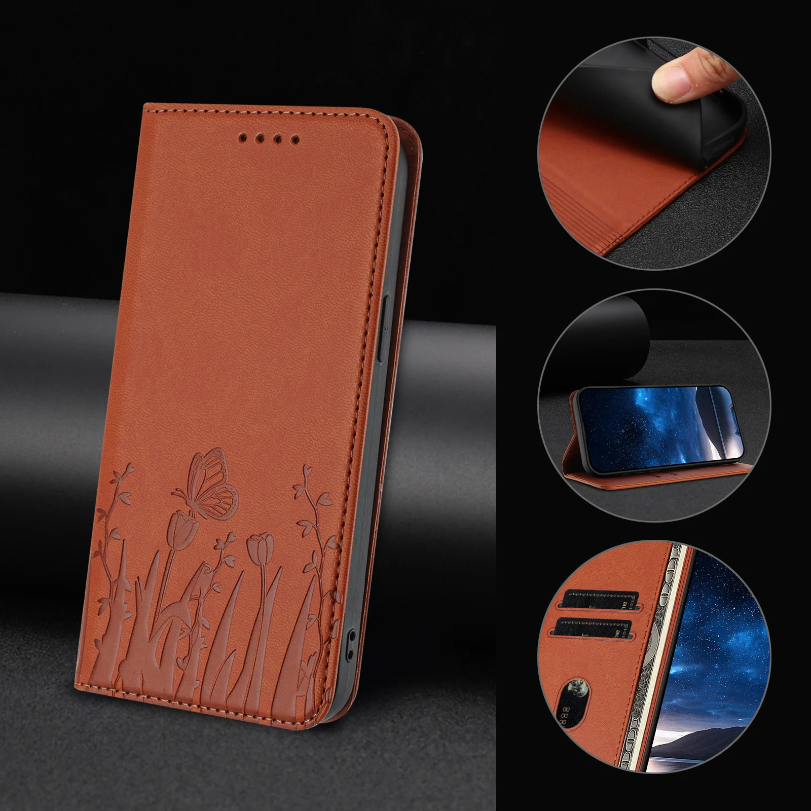 Premium Magnetic Leather Flip Wallet Phone Case - Stylish and Secure Back Cover