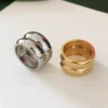 MHS.SUN Unisex Double Layer Gold Plated Wide Rings Fashion Stainless Steel For Women Men Smooth Chunky Jewelry Waterproof 3