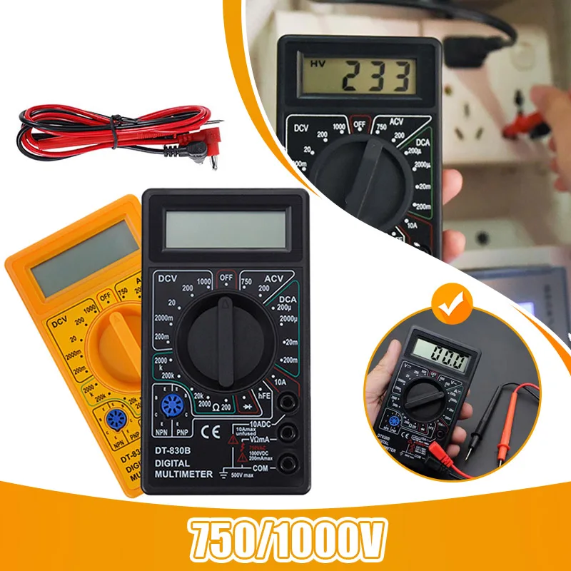 소형 소형 LCD 디지털 멀티미터, AC DC 전압계, 750 V, 1000V, 높은 안전성 전압계, 전류계, DT830B