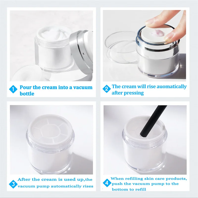 Airless Pump Jars Cream Vacuum Empty Bottles Refillable Travel Lotion Dispenser Cosmetic Moisturizer Toiletries Containers