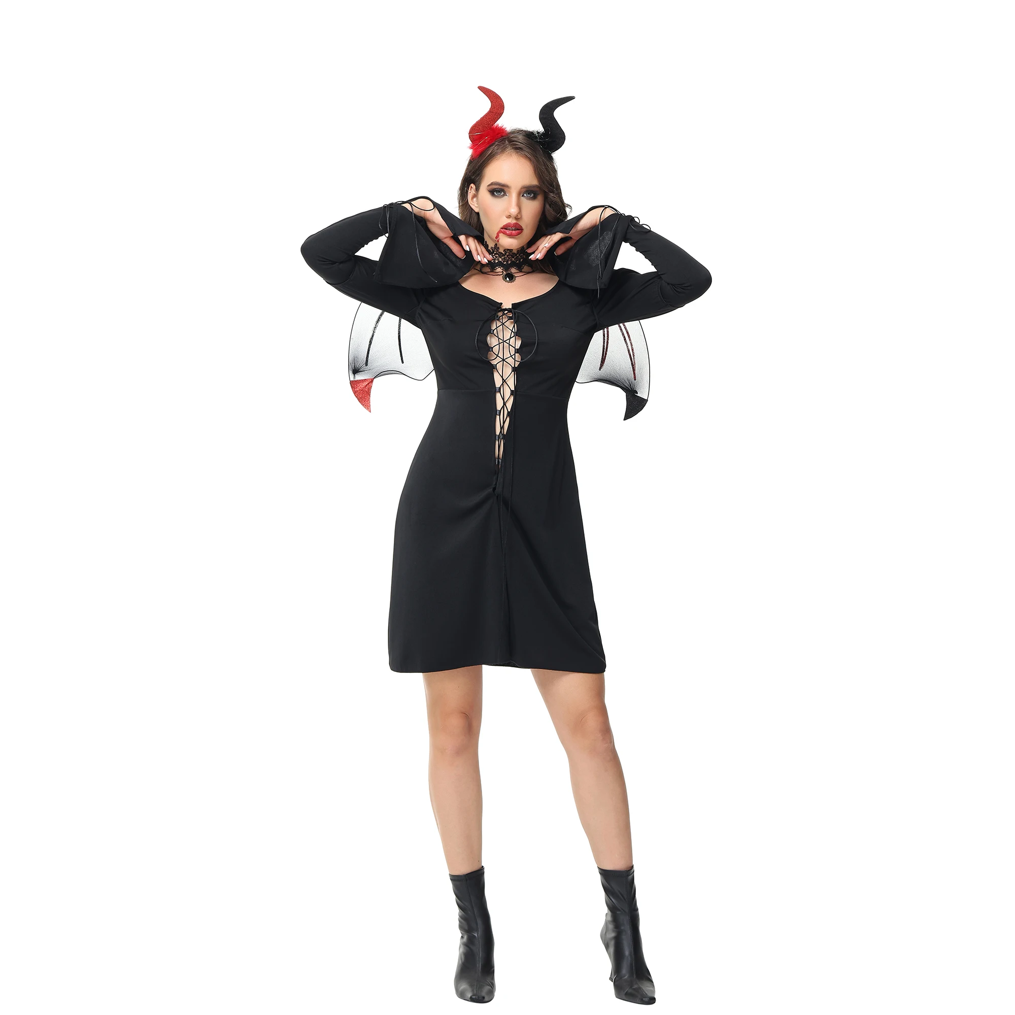 

Exotic Sets Sexy Cosplay Halloween Costumes for Women Devil Queen Vampire Demon Dress