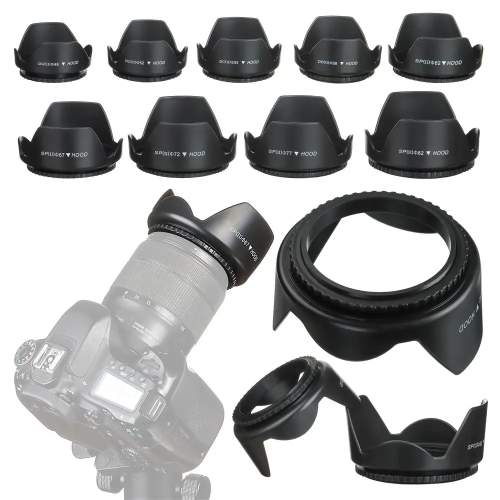 Screwed Sunshade Lens Hood for Nikon Canon Sony Fuji Olympus DSLR Camera 49mm 52mm 55mm 58mm 62mm 67mm 72mm 77mm 82mm sunshade lens hood