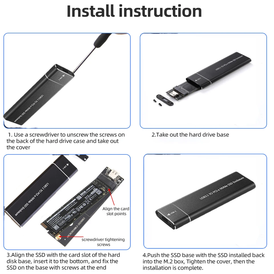 Boîtier Adaptateur M.2 NVME Vers USB Type-C - Supporte SSD 2230/2242/2260/2280 - Vitesse Jusqu'à 10 Gbit/s