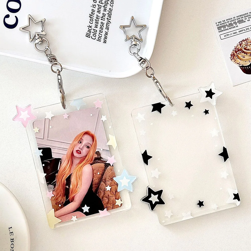Photo Album Photo Card Holder Idol Card Book Photo Card Binder Ins Star Photocard Holder Acrylic Kpop Card Case Idol Photo Frame Photo Album ID Card Film Sleeve with Pendant Keychian