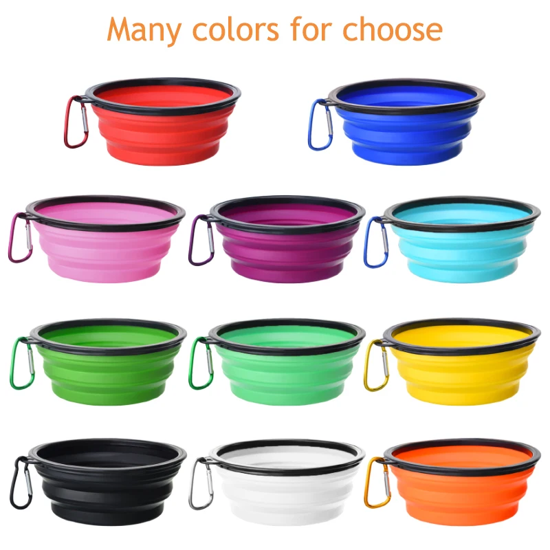 1000ML Collapsible Pet Silicone Dog Food Water Bowl Outdoor Camping Travel Portable Folding Pet Bowl Dishes add Carabiner D0013A 2