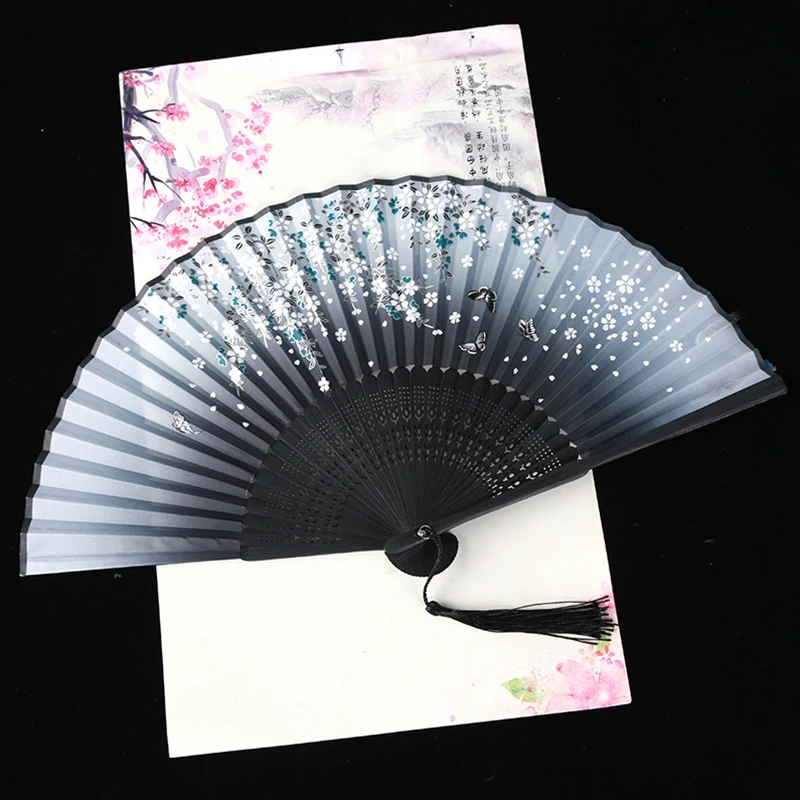 Folding Fan Hand Fan Silk Fans Silk Folding Fan Girl Women Photo Prop Tool Wedding Party Lace Folding Hand Held Flower Pattern Fan