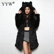 

Women Spring Faux Fur Warm Long Coat With Cute Hat Female Thick Teddy Bear Leopard Fur Coats Casual Loose Outwears New Fashion