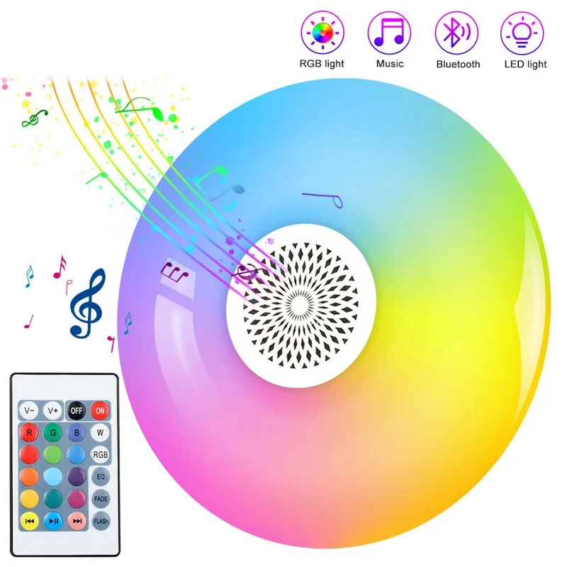 ZAOXI UFO Lamp Music Wireless Bluetooth Speaker Bulb E27 RGB+White Dimmable Smart Led Ceiling Light Remote Control For Home,smart led light bulbs