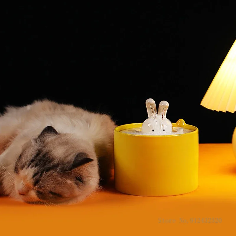 Creative Automatic Circulating Water Dispenser for Pet Food, Ceramic Flow, Silent, Rabbit Shaped Cat Bowl, Pet Supplies, 1Pc