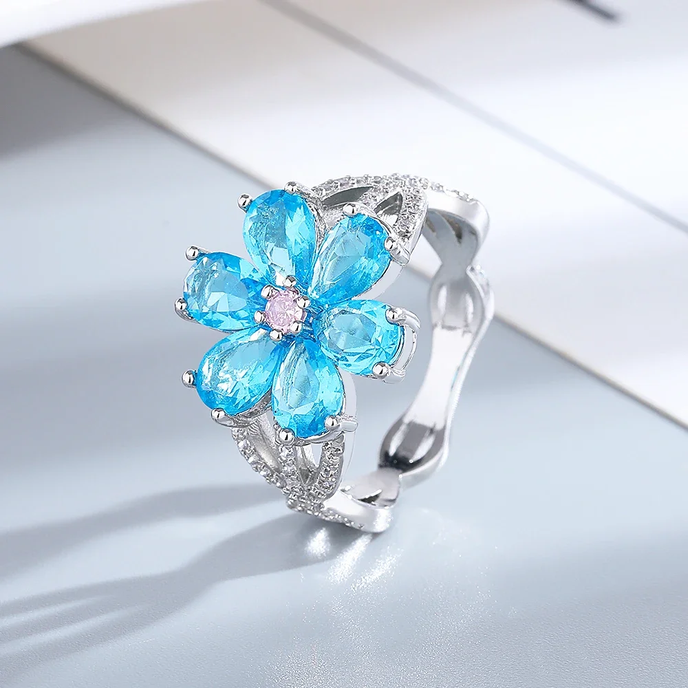 Radiant Pink Flower Zircon Ring with 18K Gold Plating - Elegant & Romantic Fine Jewelry