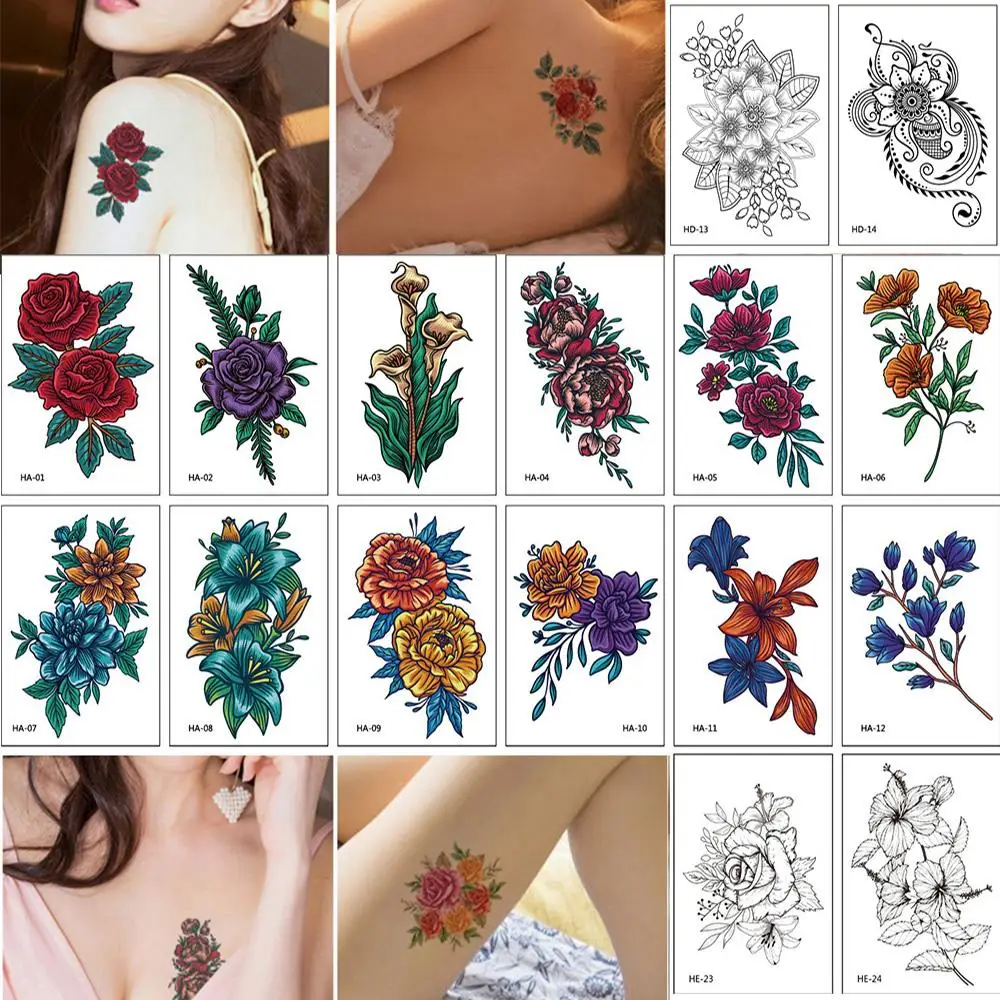 

12Pcs/Bag Sexy Long lasting Disposable Waterproof Flowers Fake Tattoos Temporary Tattoo Stickers Arm Leg Art Body Art
