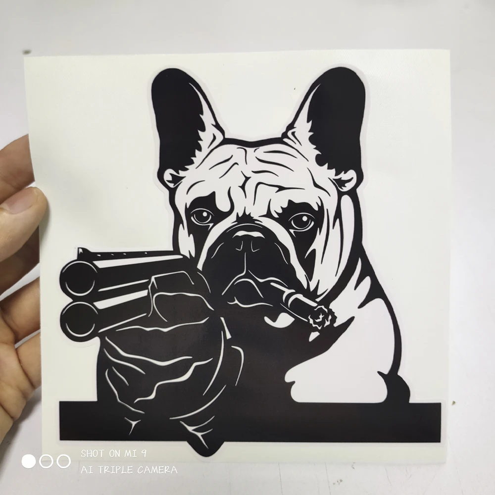 

Three Ratels BB111 Funny French Bulldog With Guns JDM Sticker Decal For Auto Motocross Racing Laptop Helmet Trunk