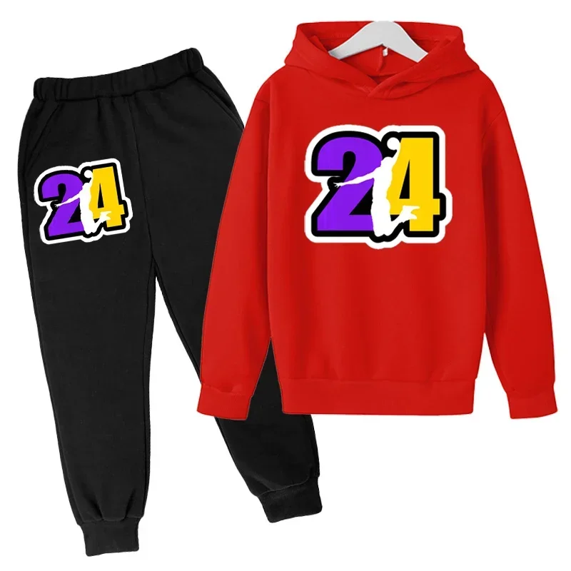 Kids Sports Suit Basketball Training Clothes Children Clothing Hoodies Pant Set 3-12 Years Basketball 24 Print