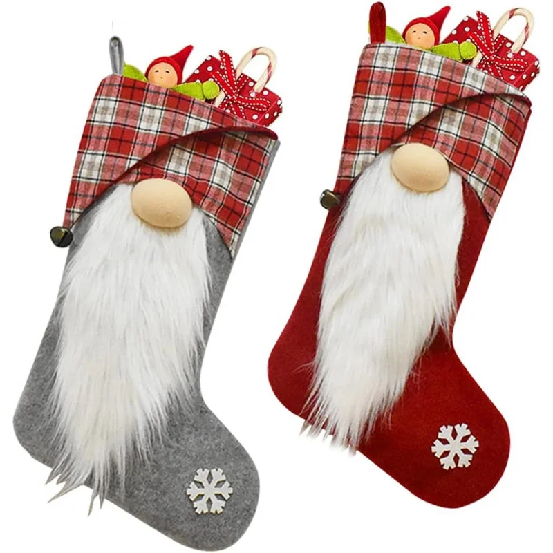 18 Inch Buffalo Plaid Christmas Stocking Gnome Character Socks, Perfect for Home Decor Holiday Party Decoration - Image 5
