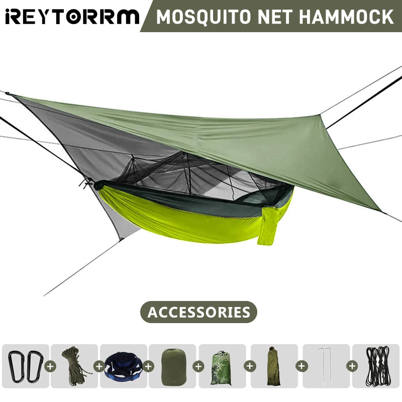 260x140cm Outdoor Double Camping Hammock with Mosquito Net and Rain Fly