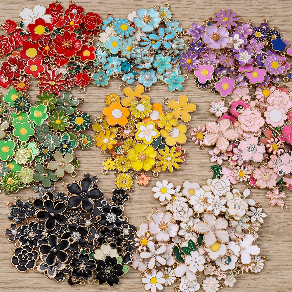 Tusember gemischte Blumenanhänger, 10 Stück, niedliche bunte Blumenanhänger für DIY-Schlüsselanhänger, Armbänder, Halsketten, Schmuckherstellung, Zubehör