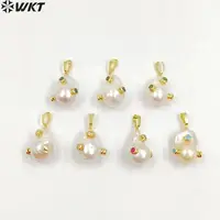 WT-MP138 WKT Natural Pearl & CZ Pendant Irregular Pearl With CZ Charm Women Fashion Necklace Women Gift Jewelry Findings 1