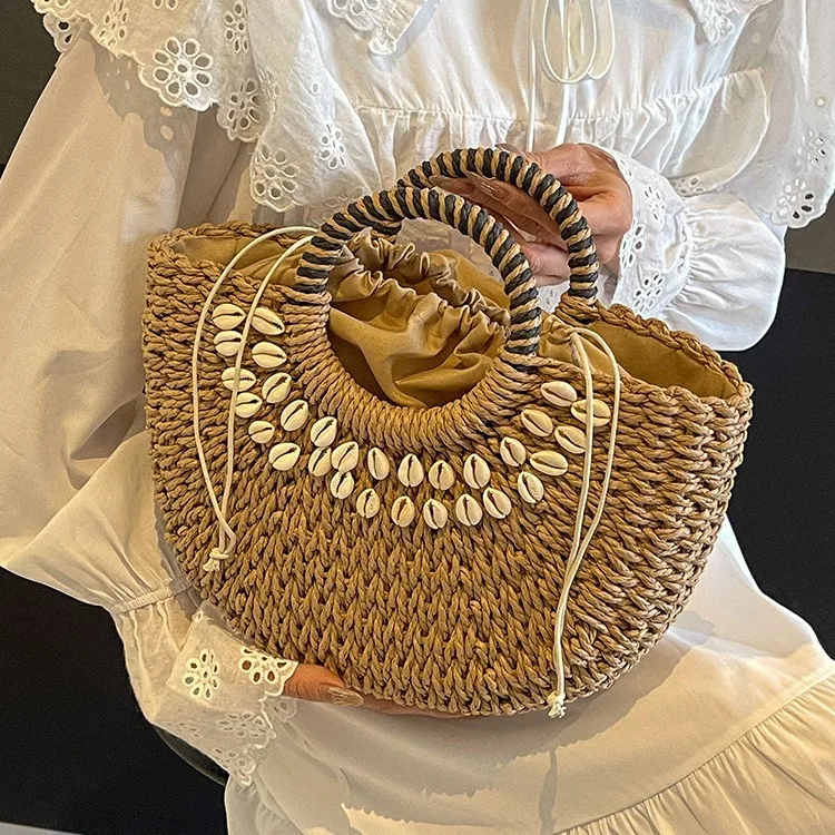 

Woven Straw Bag Women Large Capacity 2024 New Design Seaside Beach Bag French Holiday Bag Purses and Handbags