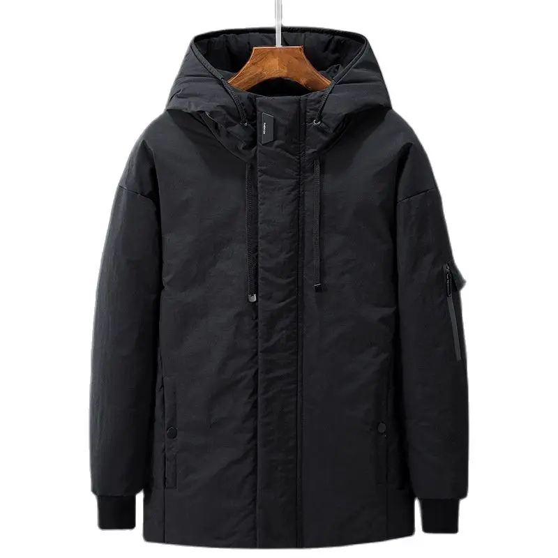 Men Winter New Long Casual Thick Fleece Hooded Waterproof Down Jacket Coat Men Outwear Fashion Pockets Down Jacket