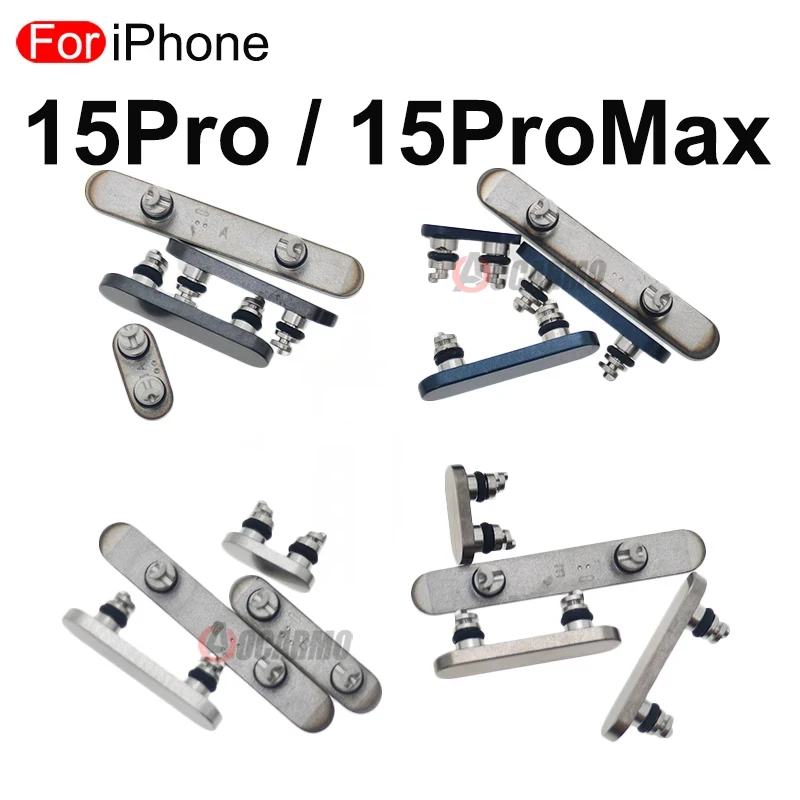 Aocarmo For Apple iPhone 15 Pro Max 15Pro 15PM 전원 켜기 끄기 볼륨 버튼 음소거 키 교체 부품 전체 세트