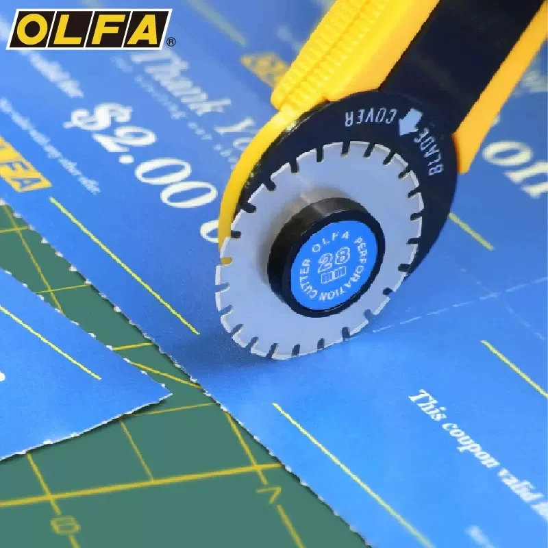 Original Japanese OLFA dotted line knife PRC-3 28mm dotted line rolling cutter/PRC-2 18mm circular roller blade sharp blade for making lottery coupons, easy to operate cutting and separation
