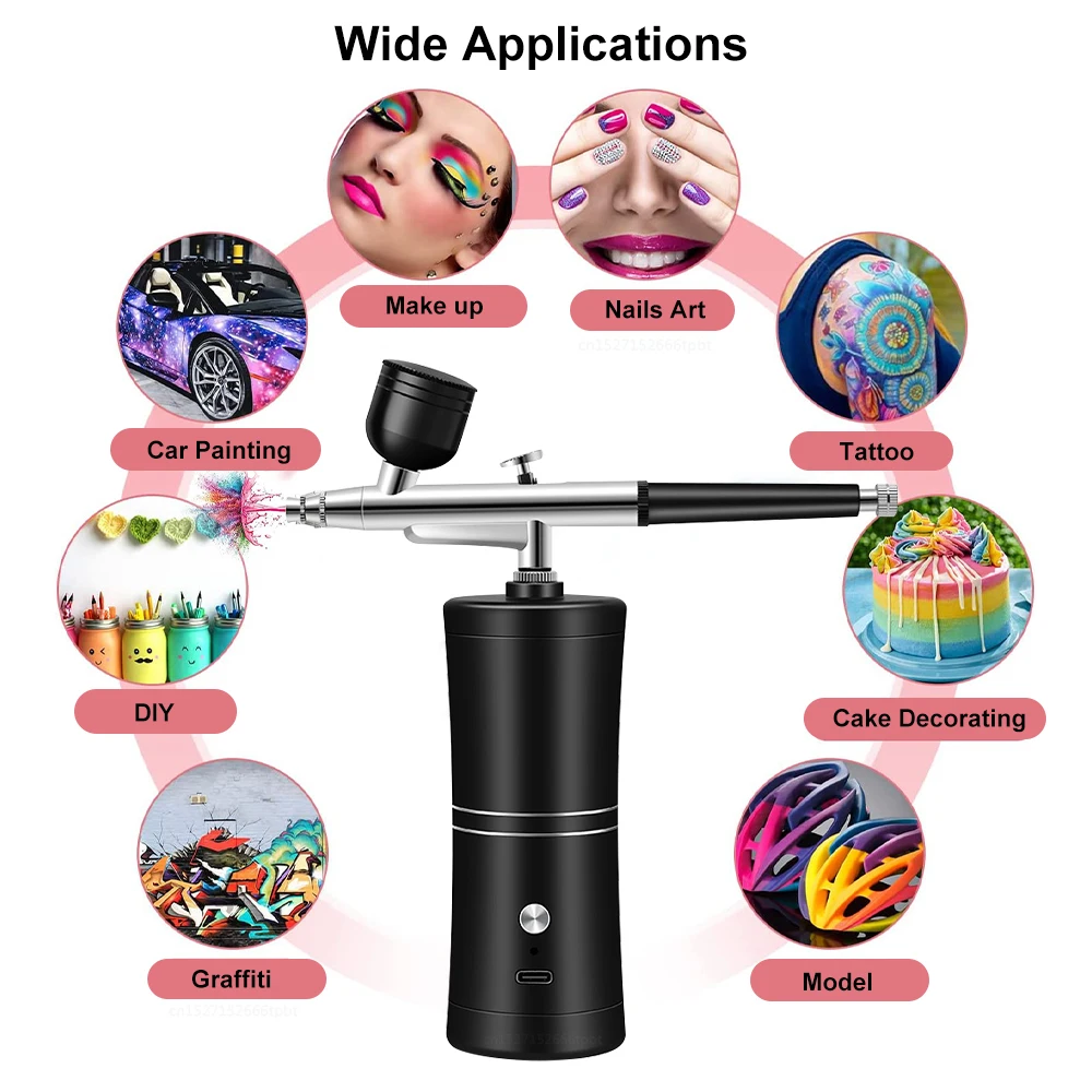 Kit Aerografo Portatile Ricaricabile – Compressore Per Pistola A Spruzzo Con Batteria Lunga Durata, Ideale Per Torte, Modellismo, Trucco, Tatuaggi E Nail Art – Colore Rosa