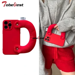 Luxury Handheld Leather Wristband Phone Case - Red Soft Silicone Cover - iPhone 12 Pro (Red)