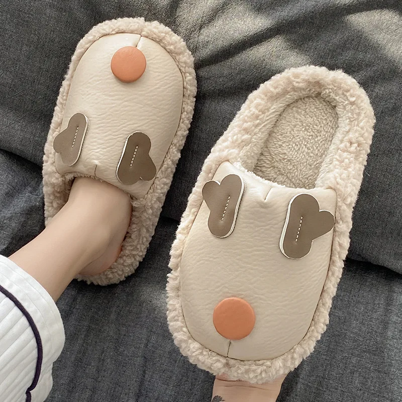 

2023 New Sika Deer Cotton Slippers Women Winter Home Waterproof Indoor Outdoor Cute Bag Heel Plush Comfortable Men Cotton Shoes