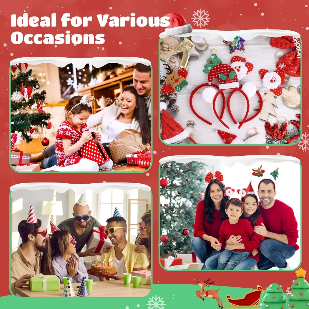12Pcs/Set Cute Christmas Headbands Christmas Hair Hoop Santa Claus Hair Band Reindeer Head Hat Toppers Funny Holiday Headband Hair Headband Hair Accessories