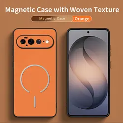 Luxury Grid Leather Magnetic Phone Case with Magsafe Wireless Charging Compatibility - Google Pixel 8 Pro (Orange)