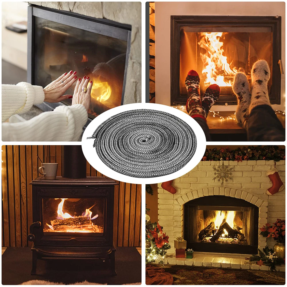 Wood Stove Door Gasket Rope Seal Soft Wood Burning Stove Doors 12mm X 2m 8mm X 300cm Elastic Fiberglass Good Sealing Performance fireplace sealing rope