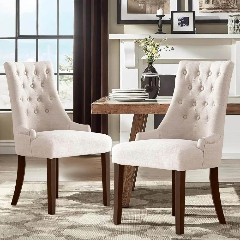 Description Picture 4 of item4-piece set of wing back dining chairs, fabric side dining chairs with plush buttons, living room kitchen - beige