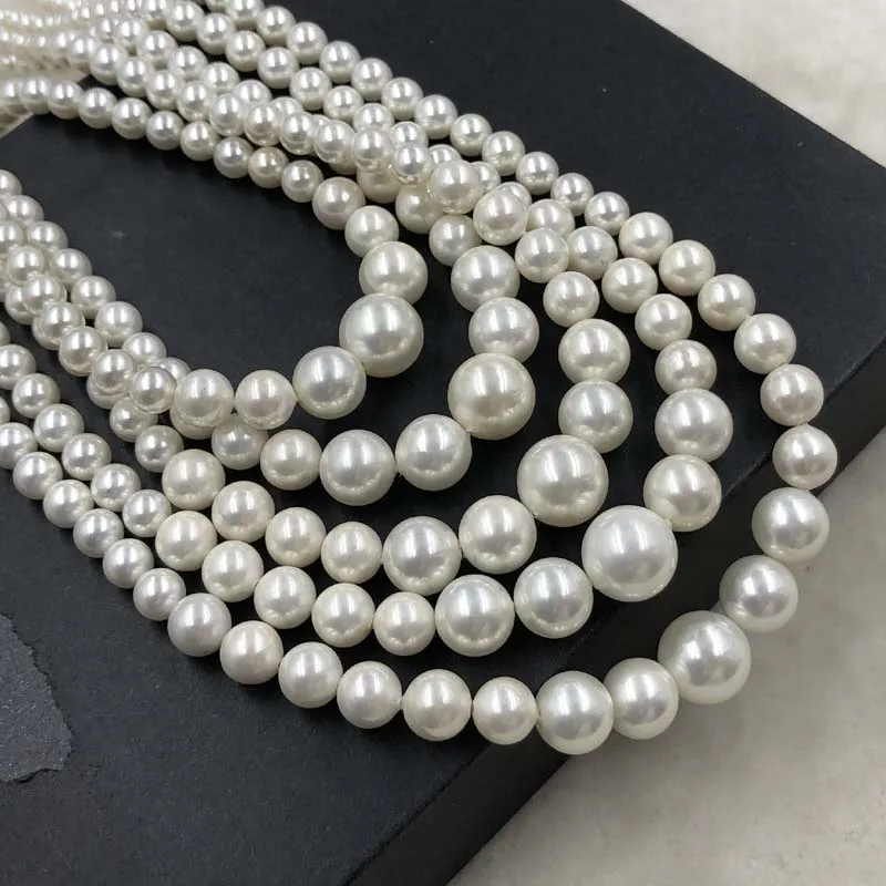 

ELEISPL AAA Perfect Round 4-12mm White Sea Shell Beads Necklace 43-57cm 3Lines Fashion Jewelry #502-42