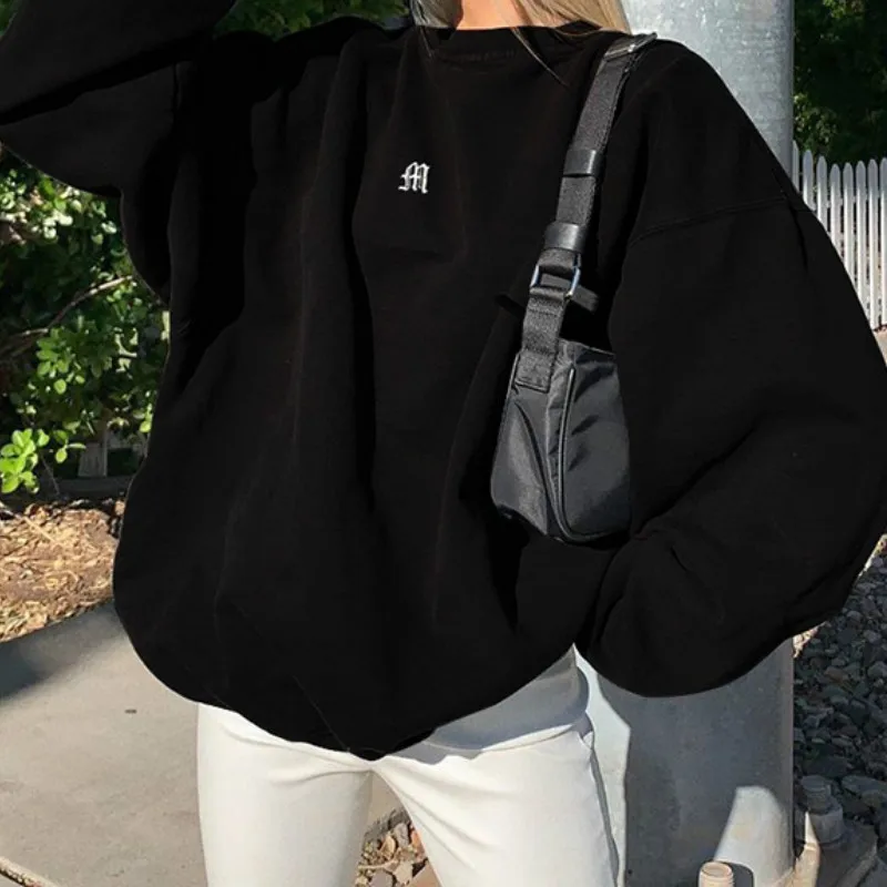 2024 Women Autumn Spring Tops Embroidery Long Sleeve Oversize Kawaii Sweatshir Hoodie Ladies New Fashion Harajuku Pullovers S-L