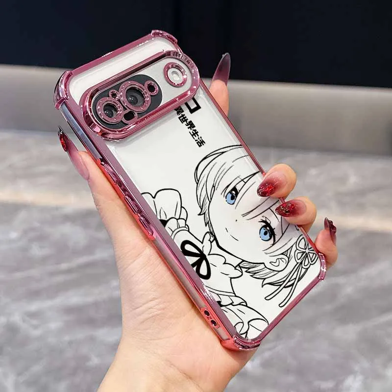 Kawaii Rem Emilia Plating Drop-Proof Transparent Phone Case