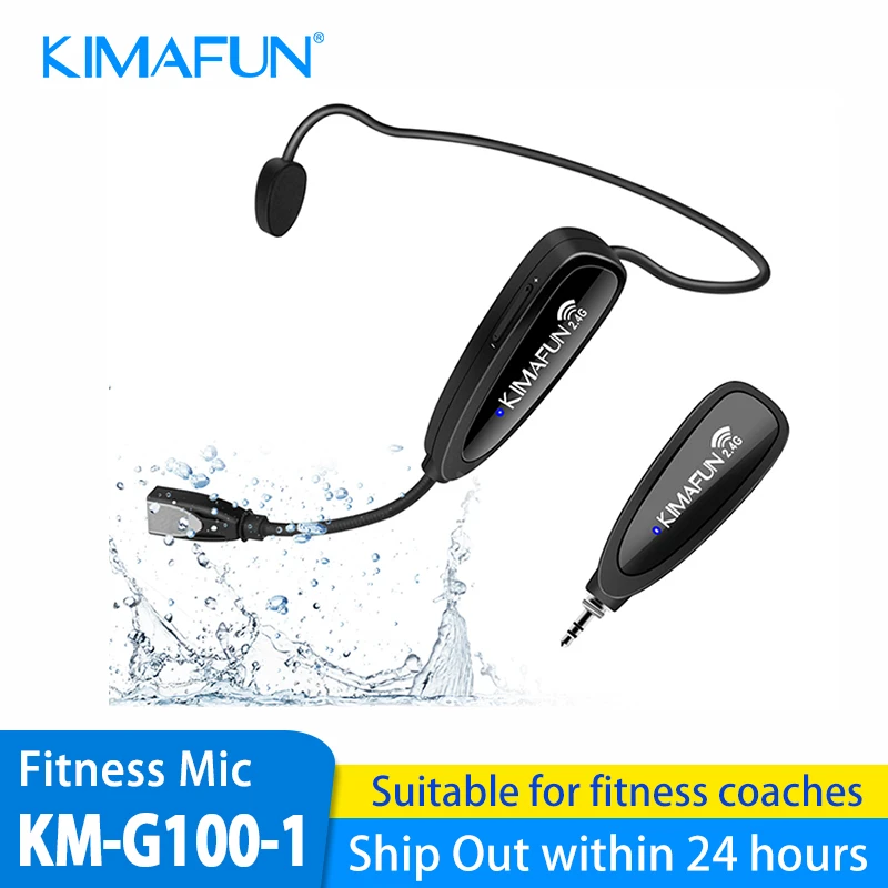 KIMAFUN 2.4G Wireless Microphone System Fitness Microphone Waterproof