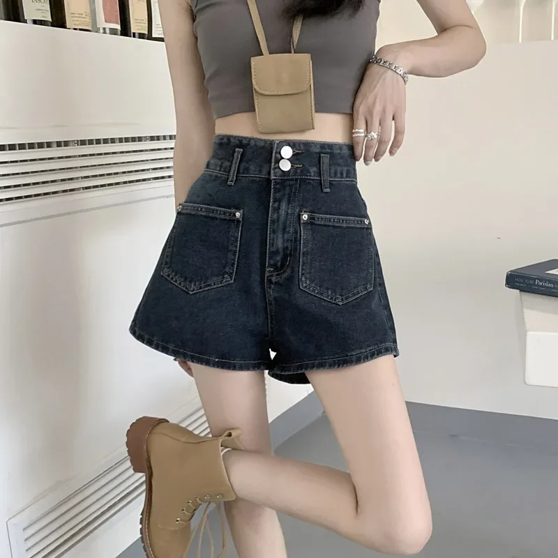 2023 Sommer neue hoch taillierte Slimming-Denim-Shorts Damen bekleidung zierliche Loose-Fit-Hose vielseitige Schlag hose mit geradem Bein