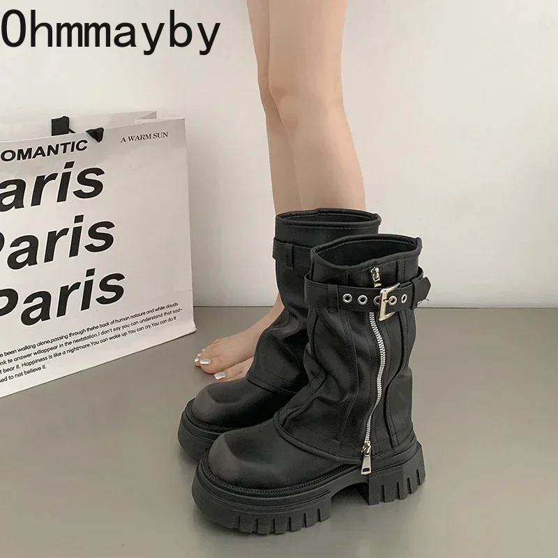 Ladies Fashion 22 Inch Calf Boots Platform Heel Mid Calf Boots