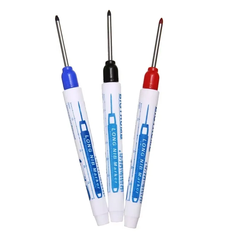 3pcs Long Head Markers Pens 30mm Red/Black/Blue Ink Deep Hole Marker Pen Multi-purpose Waterproof Permanent Marking Pen Tool