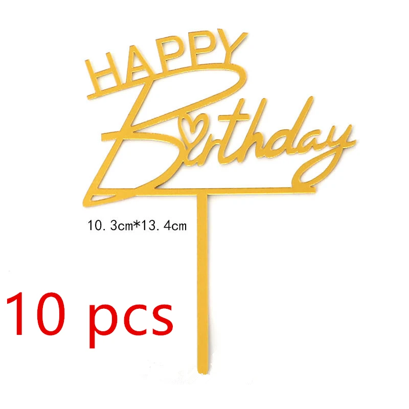 10pcs New Gold Happy Birthday Cake Topper Gold Black Acrylic Kids Birthday  Party Cake Topper Dessert Decoration Baby Shower Gift - AliExpress