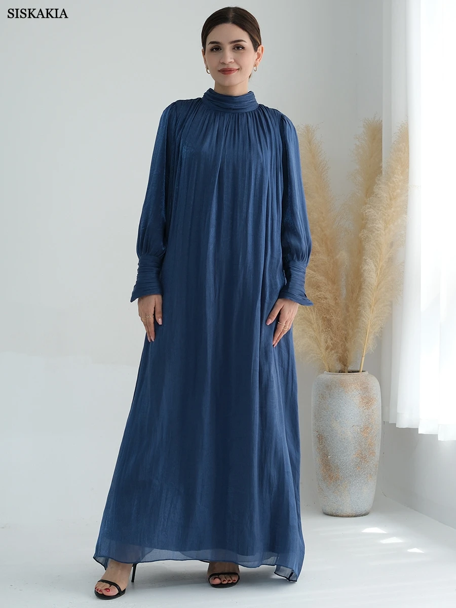 

Siskakia Dubai Turkish Solid Elegant Glitter Cloth Belted Long Dresses Moroccan Kaftan Islam Clothing African Saudi Abayas 2024