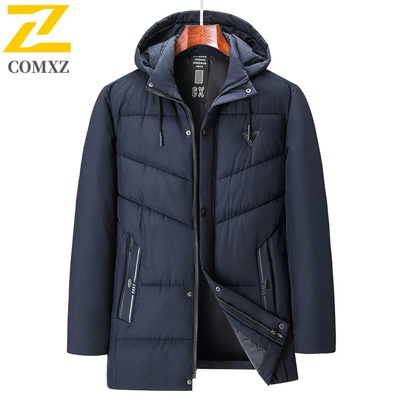 Men Detachable Hood Jacket  Winter Leisure Business Parka Waterproof Coat Windproof Thermal  Office Wear Thickened Down Overcoat