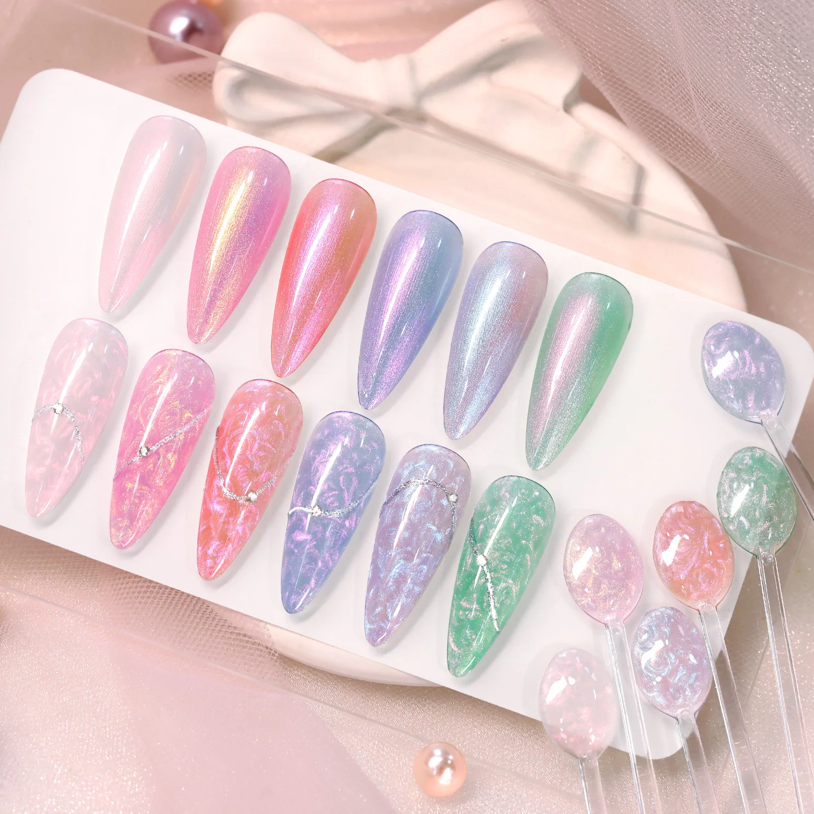 본 프리티 7ml 밀키 플래닛 쉘 스레드 네일 젤 폴리쉬 6개/세트 울트라 샤인 펄 화이트 소크 오프 UV 젤 네일 아트 바니쉬 키트