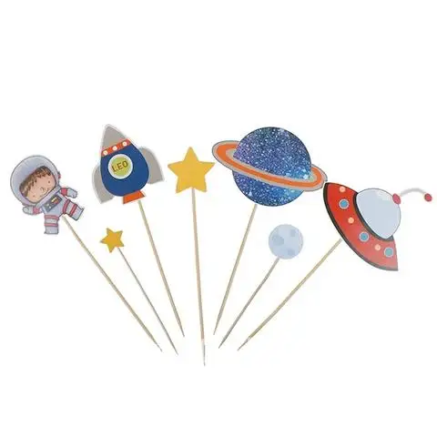 

Space Theme Birthday Party Cake Toppers Decor Astronaut Spaceship Planet UFO Cosmic Solar System Trip To The Moon Children's Day