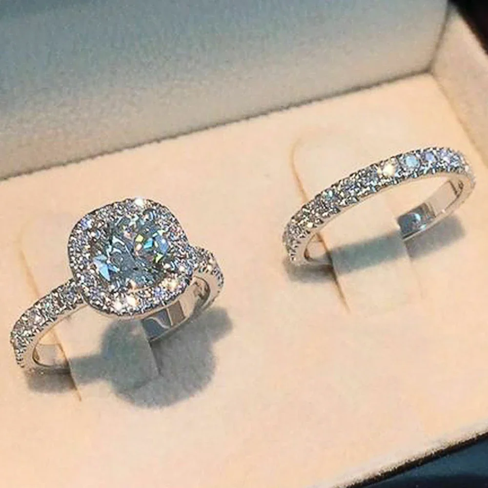 Huitan Heißer Verkauf Einfache Elegante Runde/Quadratische CZ Ringe für Frauen Silber Farbe, Verlobung, Hochzeit Party, Mode, Weibliche ring Schmuck