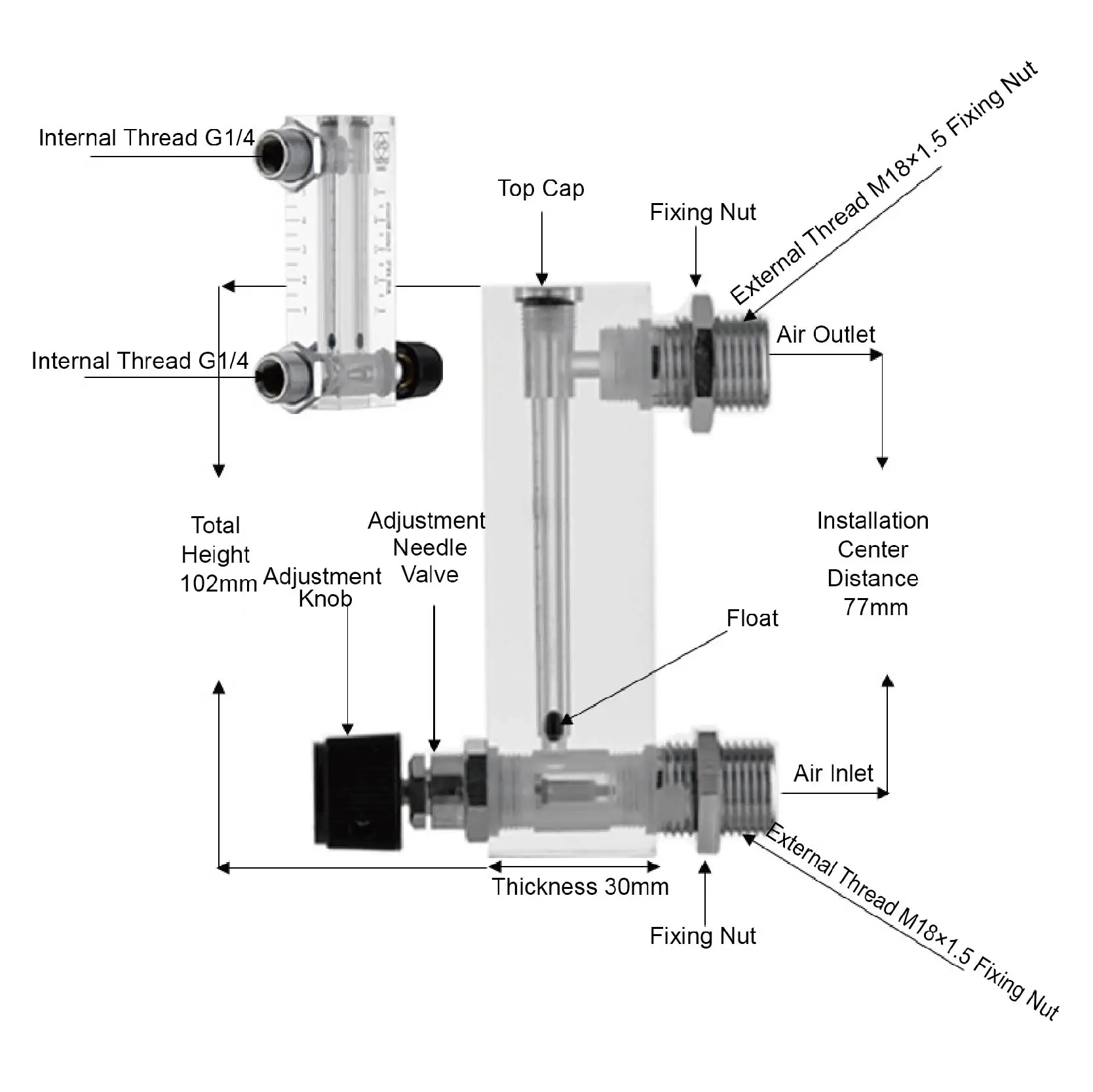 LZM-8T Acrylic Rotameter Flow Meter Panel Mount Float Flow Meter for Gas Liquid Water Air High Accuracy Adjustable Valve