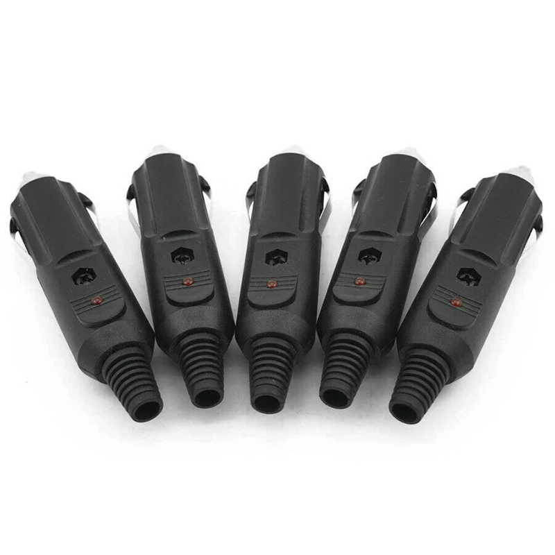 5 Spine Accendisigari Auto Maschio 9,2 Cm Con Fusibile 10A E LED Rosso - Connettori 12/24V Per Accessori Elettrici Di Bordo